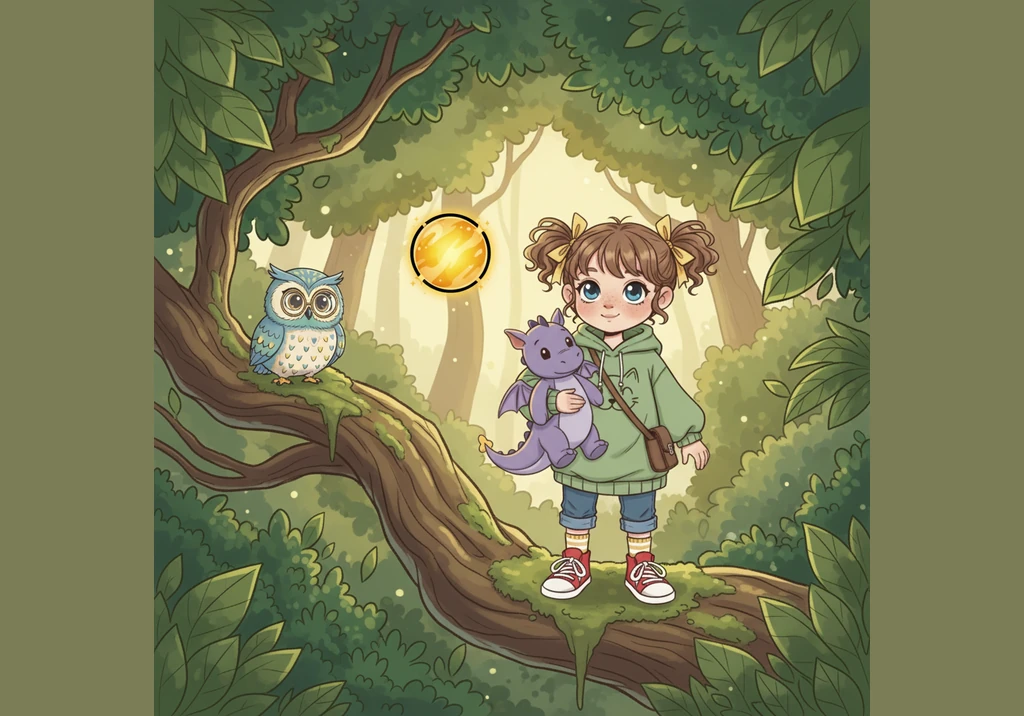 Однажды среди густых ветвей Лина заметила крошечный светящийся шарик. Он мягко мерцал золотистым светом и весело подпрыгивал в воздухе, словно приглаш