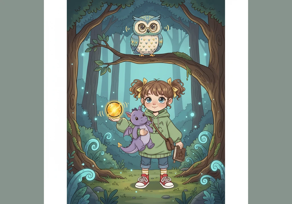 Среди этого великолепия на ветке сидела мудрая сова в крохотных очках. Она посмотрела на Лину большими добрыми глазами и приветливо ухнула, приглашая