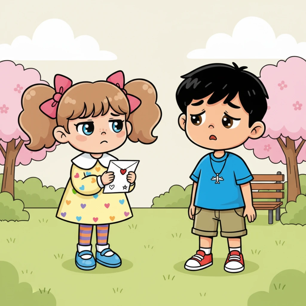 Sakura read Kenji's letter, her expression unmoving, a slight frown creasing her brow. She looked up at him with cold, dismissive eyes, stating simply that he wasn't her 'ideal type.' Kenji's hopeful smile slowly crumbled, replaced by a wave of profound disappointment.