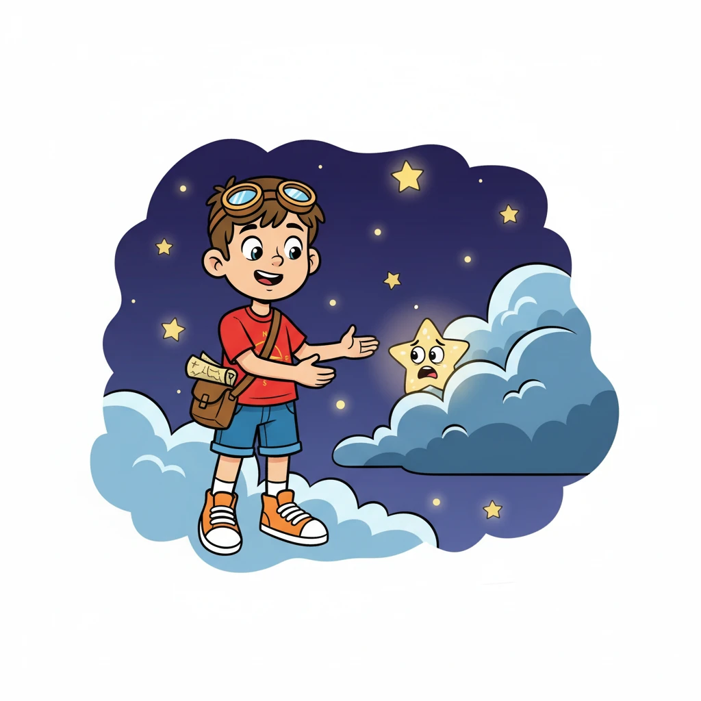 Leo and Pip found the first lost star hiding behind a cloud. It was small and scared. Leo gently encouraged the star to come out.