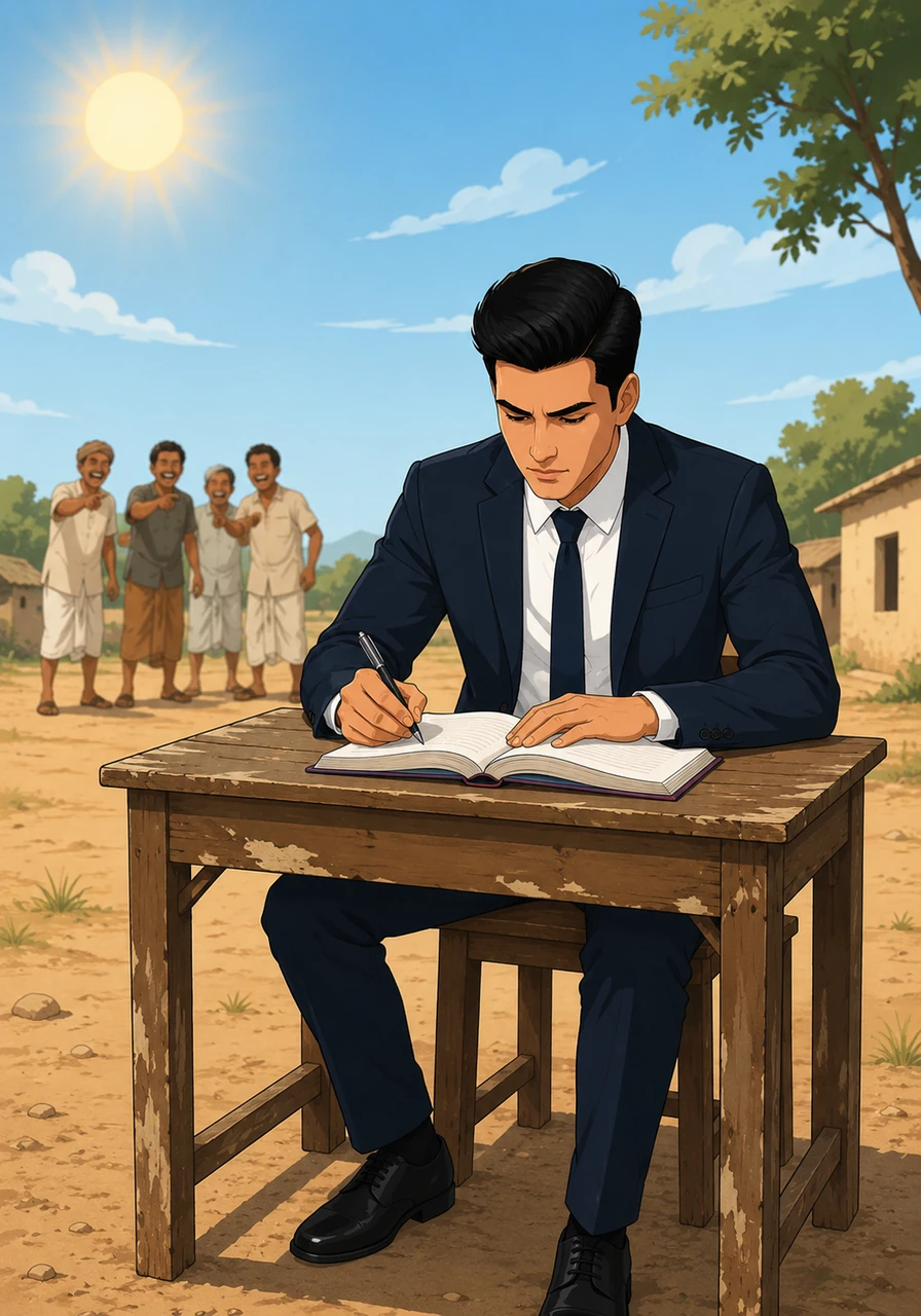 Undeterred by their laughter, Rahul spent his days sitting at a worn-out wooden desk, studying intently under the bright sun. He absorbed every piece of knowledge he could, knowing that education was his first step toward a better life.