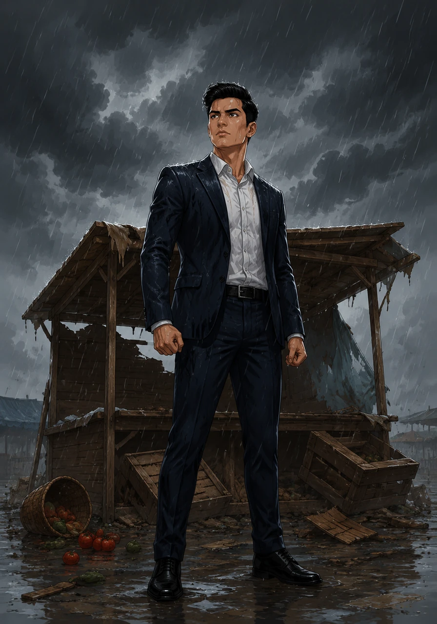Dark storm clouds gathered as a sudden business failure left his little wooden stall empty and ruined. Standing in the pouring rain, Rahul looked devastated, yet a fierce spark of determination remained in his eyes as he refused to give up.