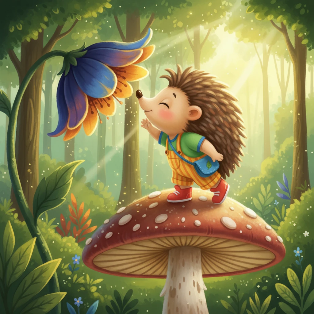 در قلب جنگلی سرسبز و پرگل، جوجه تیغی کوچکی به نام تیغک زندگی می‌کرد. او هر روز صبح با شادی از لانه خود بیرون می‌آمد و از بوی گل‌ها و صدای پرندگان لذت می‌برد. جنگل خانه دوست‌داشتنی او و پر از ماجراهای شیرین بود.