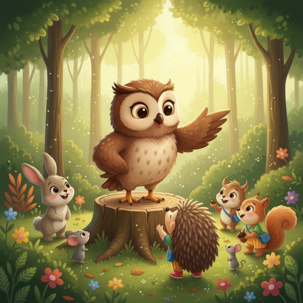 بوف با صدای آرام و محکم خود برای همه توضیح داد که چطور باید جنگل را تمیز کنند. او گفت که هر کسی می‌تواند سهم کوچکی داشته باشد و با همکاری هم، جنگل دوباره درخشان خواهد شد. همه حیوانات با شور و شوق موافقت کردند.