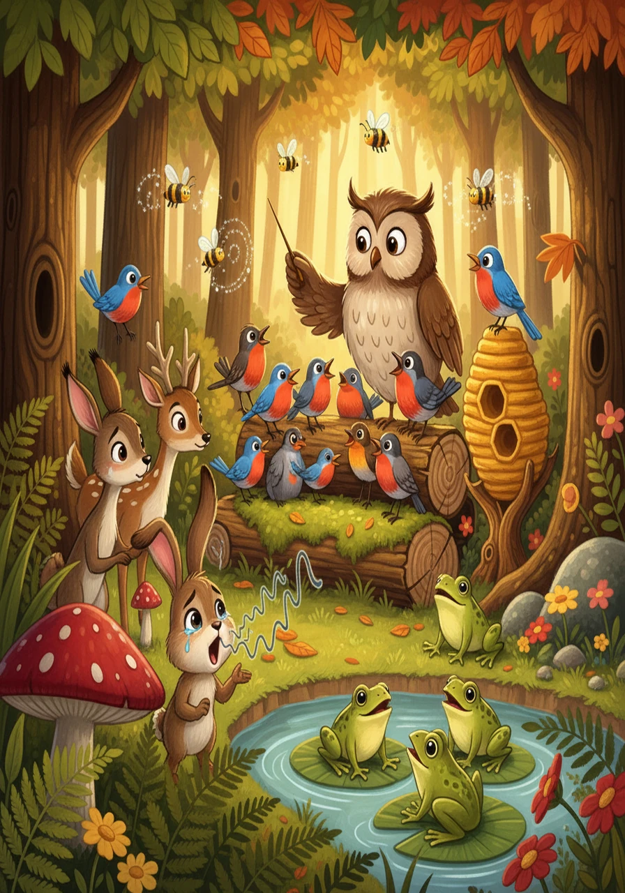 The forest orchestra, a gathering of singing birds, buzzing bees, and croaking frogs, practiced daily. Melody would sit at the edge of the clearing, her ears twitching, trying desperately to sing along, but only producing a series of squeaks and honks. The other animals were always kind but couldn't help.