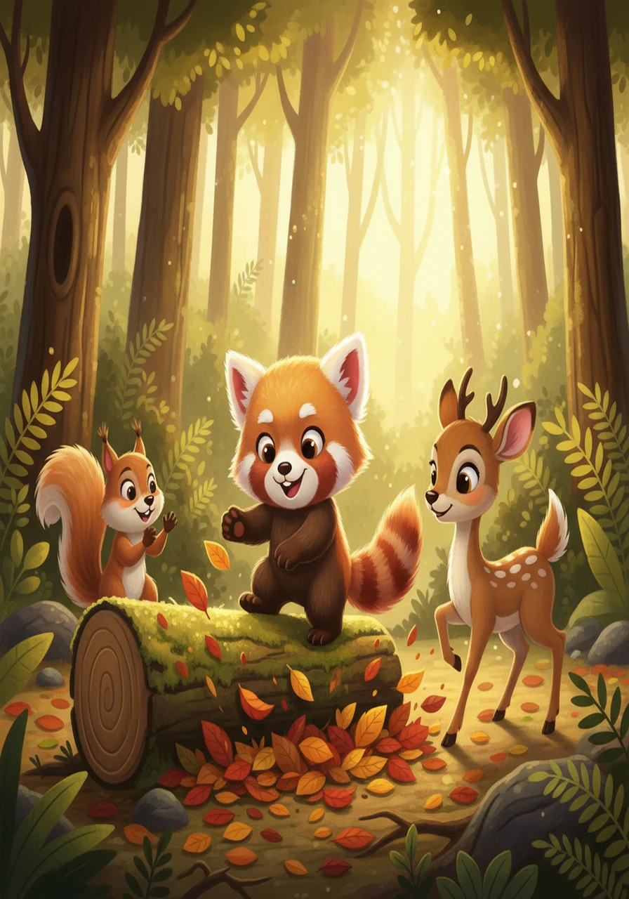 Melody began to explore. Instead of trying to sing like the birds, she tapped her paws on fallen logs, discovering a beat. She rustled through leaves, creating a percussive rhythm. Her friends, a playful squirrel and a shy deer, joined her, clapping and dancing along.