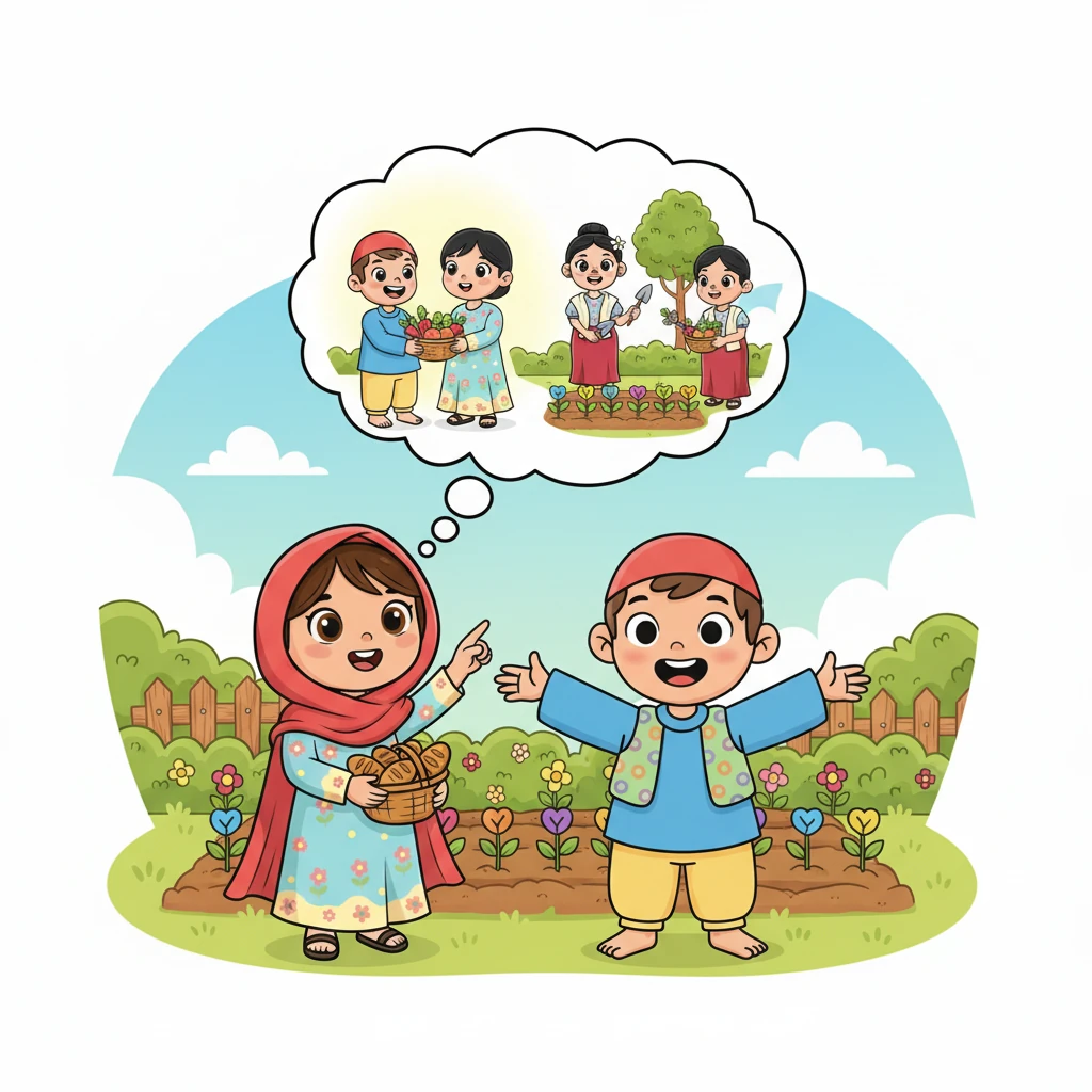 Pagkatapos ng maraming pag-uusap, nagdesisyon sila sa isang tema: "Ang Pagbibigayan sa Ating Komunidad." Nakita sila na nagtutulungan, may mga larawan ng mga kapitbahay na nagbibigayan ng gulay at nagtutulungan sa hardin na lumalabas sa kanilang mga isip. Ang kanilang mga puso ay puno ng inspirasyon.