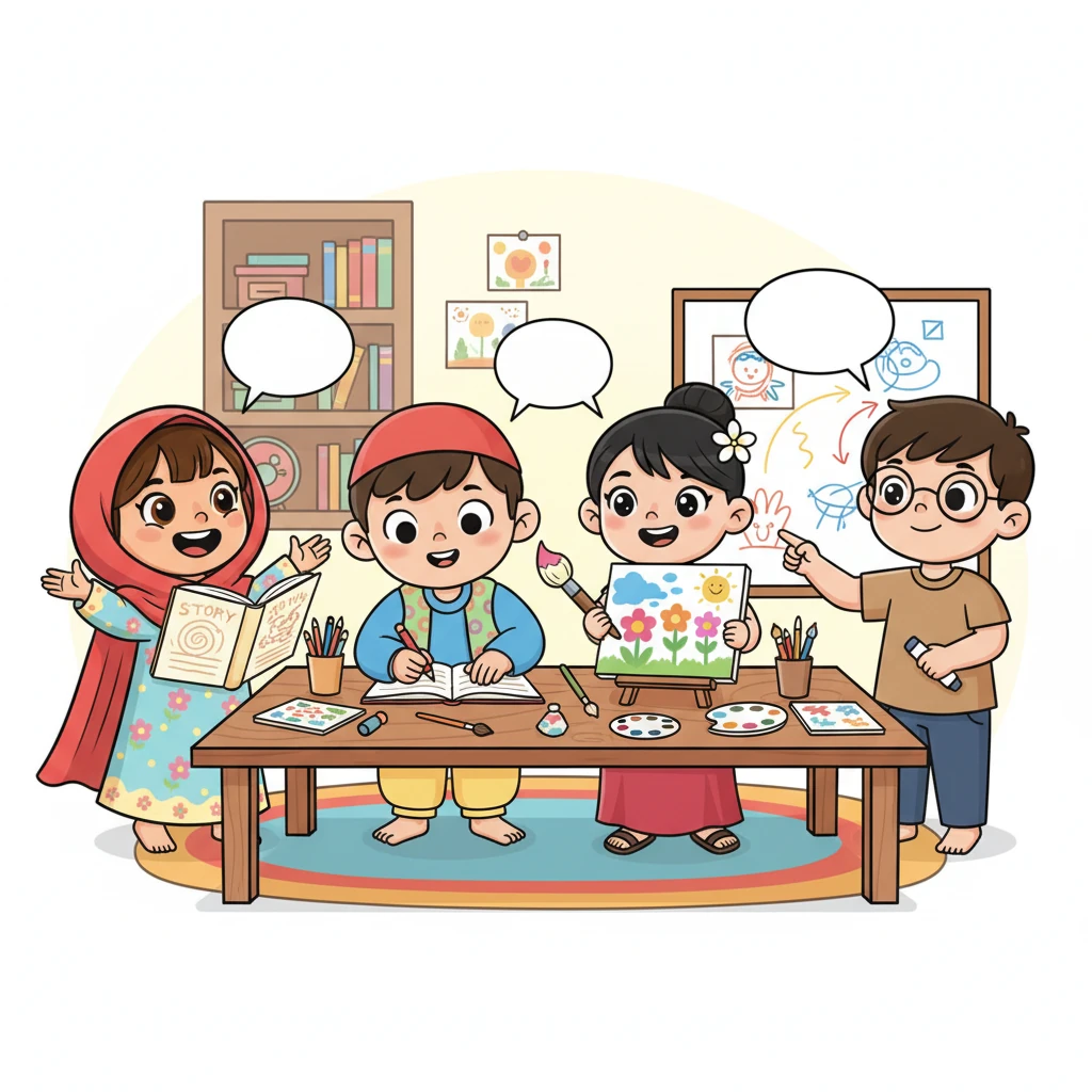 Hinati nila ang mga gawain: si Maya ang bahala sa daloy ng kuwento, si Sam ang magsusulat ng mga salita, si Clara ang magpipinta ng mga makukulay na ilustrasyon, at si Leo ang magbibigay ng mga bagong ideya at mag-eedit. Ang bawat isa ay may ngiti sa labi, handang gawin ang kanilang parte.