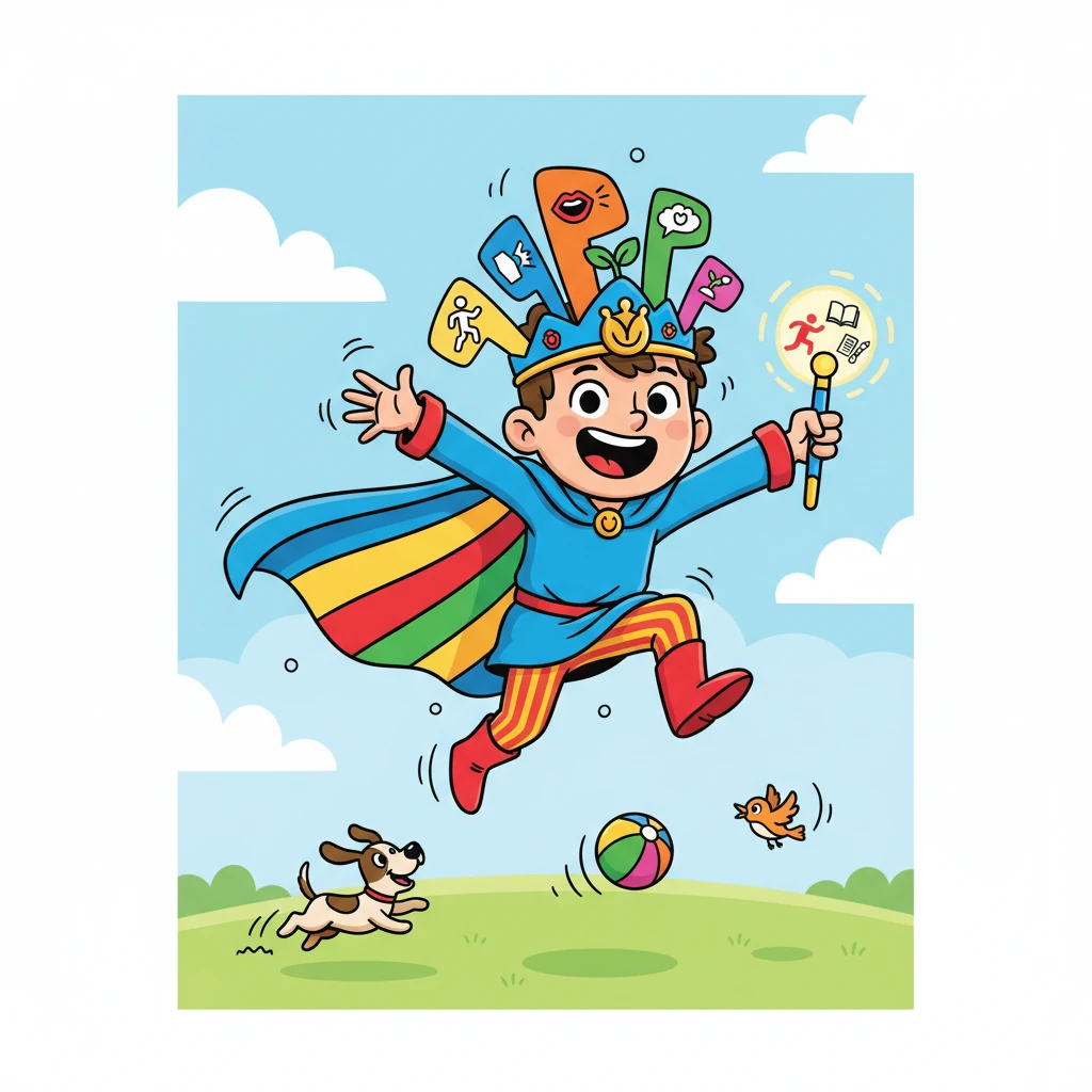 Внезапно энергичный Глагол, чья корона будто танцевала, выпрыгнул вперед. Он громко заявил, что без него ничего бы не двигалось и не происходило. Глагол объяснил, что он дарит жизнь и действие, заставляя все бегать, прыгать, говорить и мечтать.