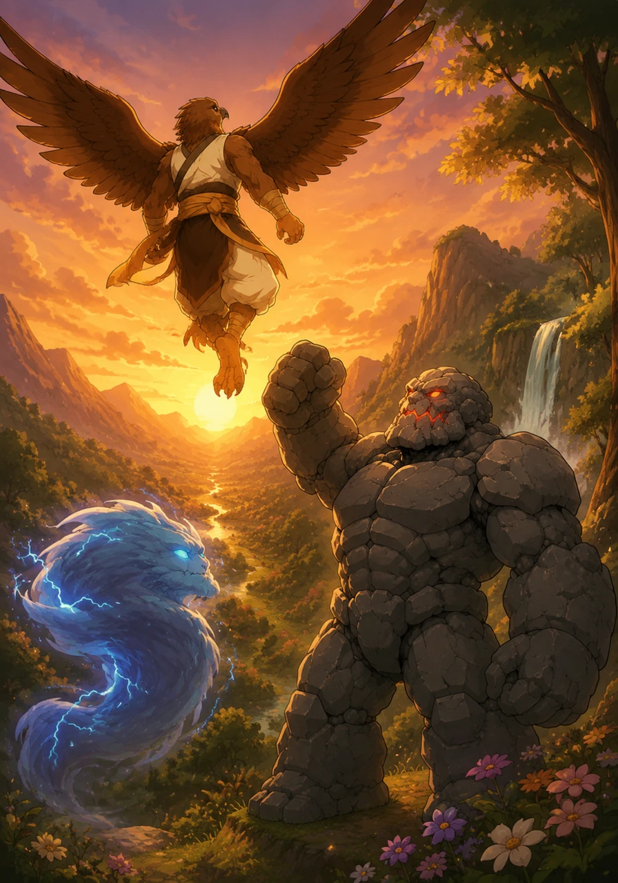 As the sun sets over the healing forest, Garraarrk takes flight once more to return to his mountain home. He has restored the harmony of the elements, leaving the valley in a peaceful, golden glow.