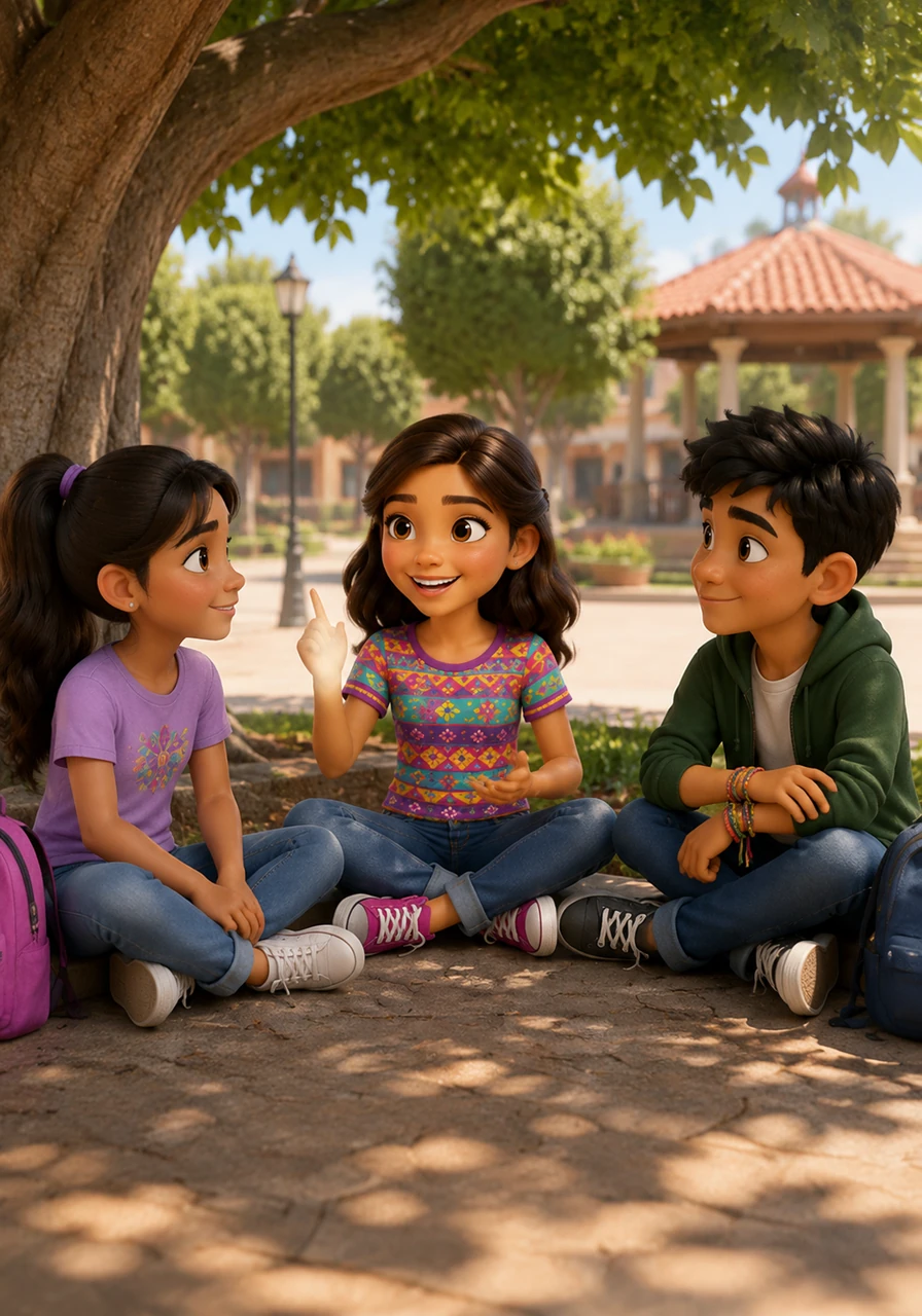 Sentados bajo la sombra de un árbol en la plaza, Sofía propone una idea brillante para recaudar fondos y ayudar a todos. Deciden que no se quedarán de brazos cruzados y que organizarán una actividad especial para unir a la comunidad escolar.