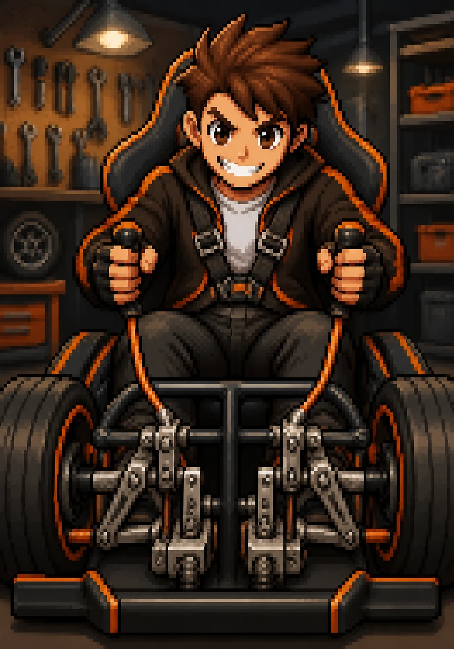 The braking system is a work of art, featuring two separate levers for the front wheels. Leo tests the pull, ensuring he has complete, independent control over each side for precise maneuvering.