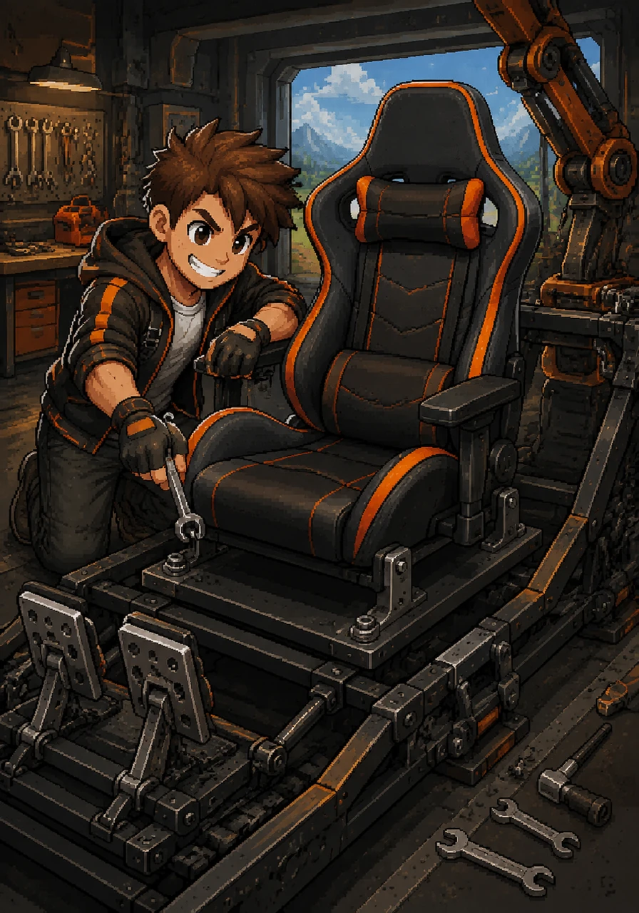 Instead of a stiff saddle, Leo bolts a plush, ergonomic gaming chair onto the frame. The high back and deep cushions turn the cockpit into a throne of comfort for his long-distance adventures.