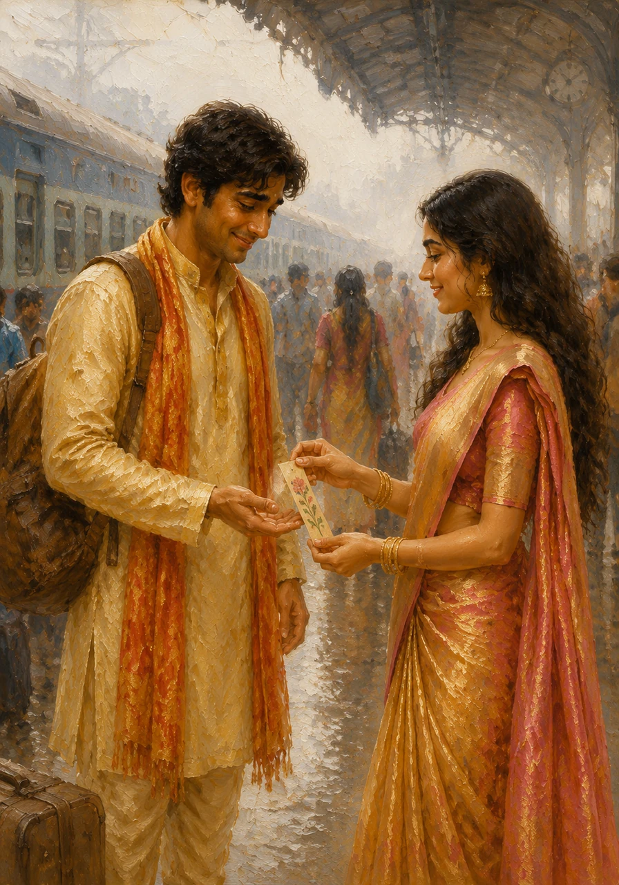The day of Shourya’s departure for a distant internship arrived with a heavy mist at the bustling railway station. Sujata pressed a small, hand-painted bookmark into his palm, a silent promise that distance would only make their bond grow stronger.