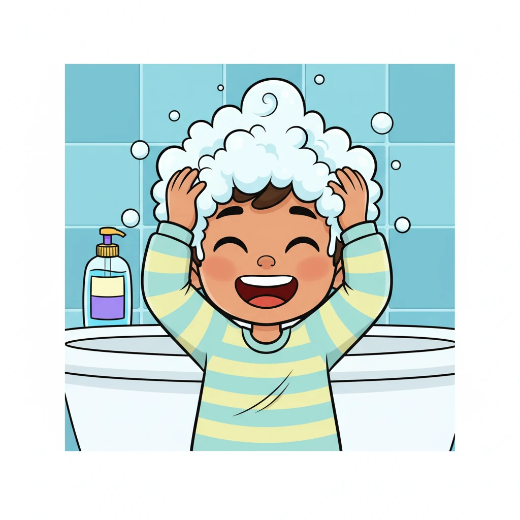 He squeezed a generous dollop of shampoo into his hands, creating a mountain of sweet-smelling foam. Dani playfully rubbed it into his hair, shaping it into funny spikes and swirls. The bubbles felt wonderfully soft and clean.