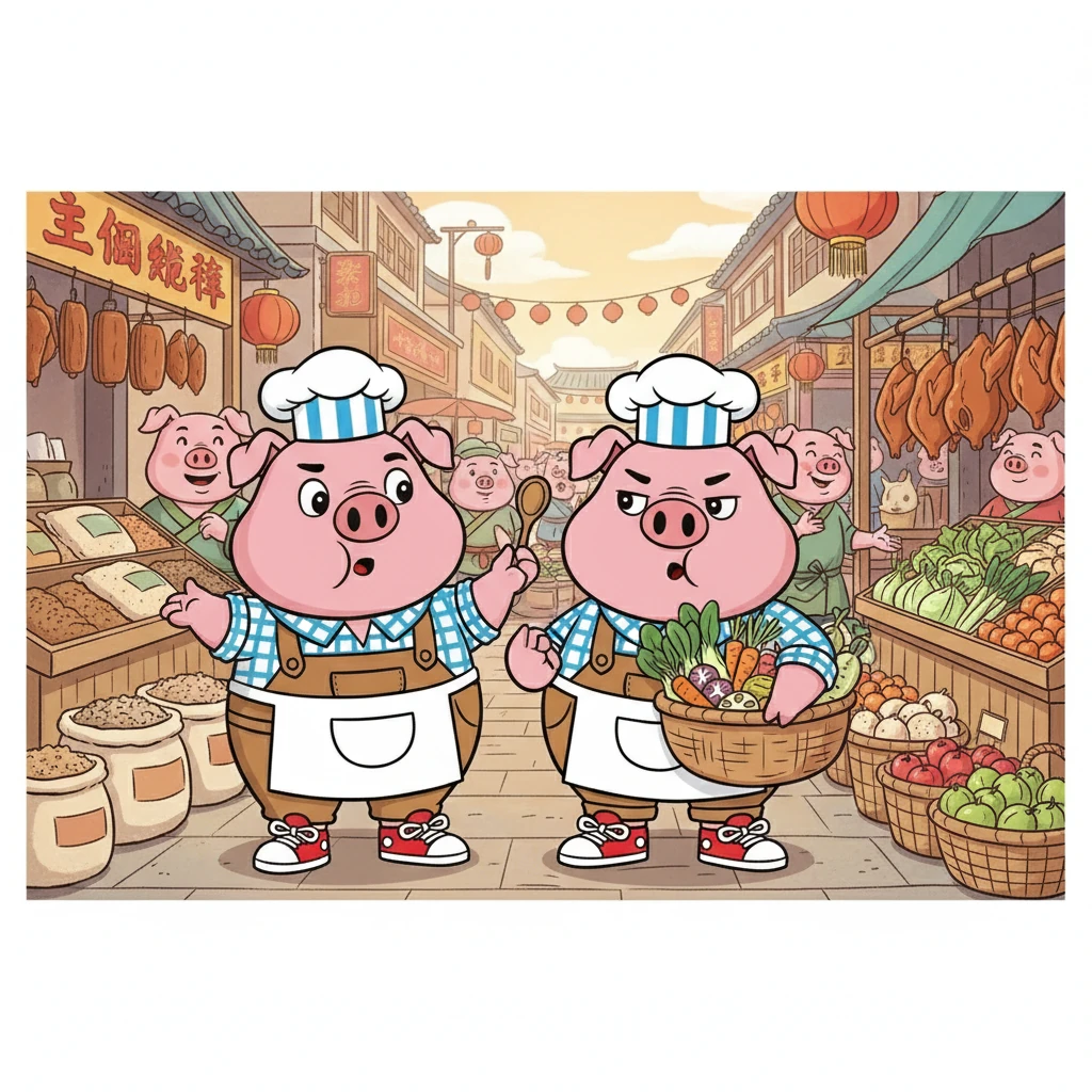 波利噘着嘴，坚决地摇摇头：“我才不要吃那些干巴巴的饲料！” 卢卡想了想，说：“行吧行吧，只要能填饱肚子、长出肉，你想吃什么都行。” 没想到波利竟然是个烹饪高手，他开始寻找食材。