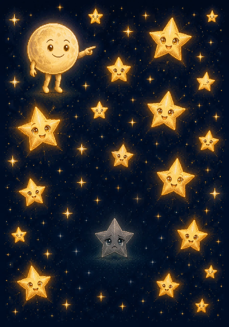 With each passing night, the heavy weight of comparison made Stella feel smaller and more invisible in the vast, crowded sky. Her cheerful spirit dimmed, and her beautiful, soft glow began to fade away into a dull and gloomy gray.