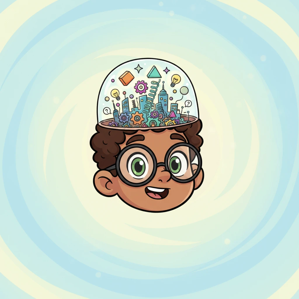 Let's peek at Boltwick's brilliant brain! His head, now floating serenely, showed a flurry of tiny, brightly colored cogs and circuits whirring inside. This was where all his wonderful ideas and curious questions were born, a true marvel of miniature mechanics.