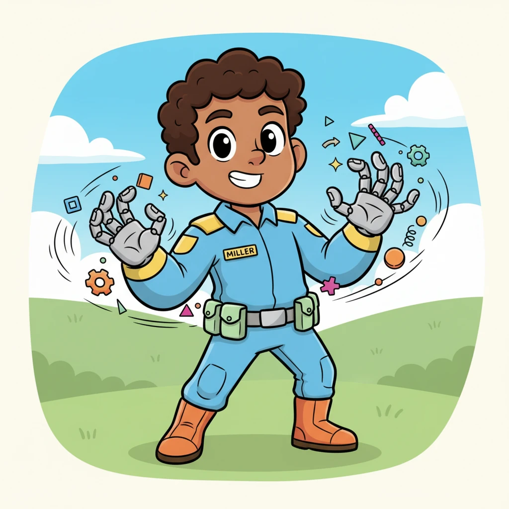 Next, one of Boltwick's strong, dexterous arms twirled gracefully. Its multi-jointed fingers, usually used for gripping tools or giving friendly waves, now showcased their clever design, ready to grasp any challenge.