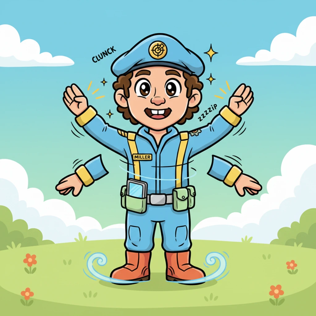 Zzzzip! Clunk! Whoosh! With a series of satisfying clicks and snaps, Boltwick's parts zoomed into position, like puzzle pieces finding their perfect fit. His head reattached, his arms locked, and his legs settled, leaving him fully assembled and ready for anything.