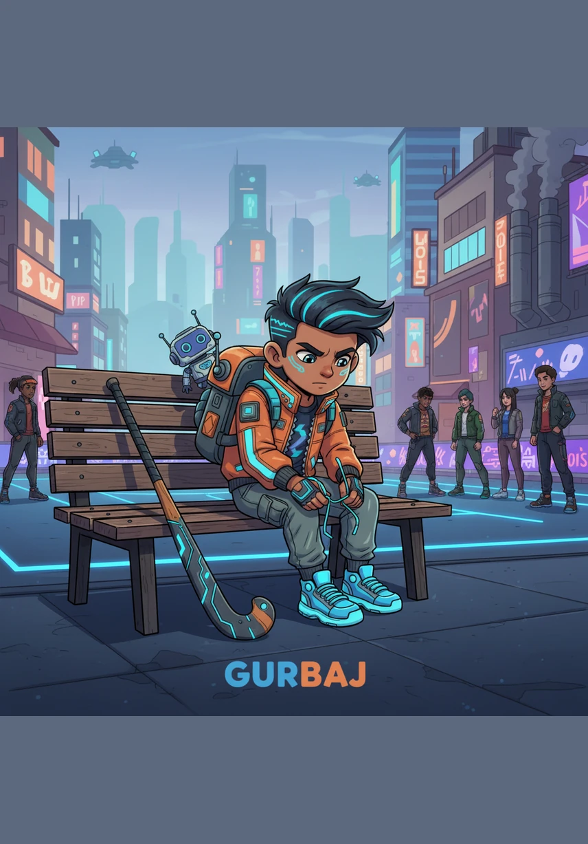 Before the games begin, Gurbaj sits on a wooden bench to double-check his sneakers. He makes sure his laces are tied tight in a neat bow so he won't trip while he is running.
