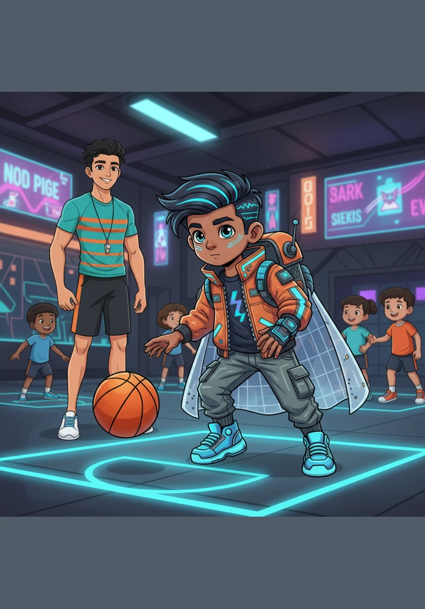 Gurbaj practices dribbling a bright orange basketball, keeping the ball low and controlled. He remembers the rule to use the equipment only for its intended purpose and stays in his designated practice area.