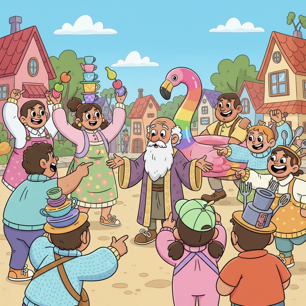 The people of Sadoonam, now bolder in their peculiar ways, openly laughed and pointed at Elder Lut. Their faces were caricatured with playful defiance, and they turned their backs on him, continuing their unusual activities with even more gusto.