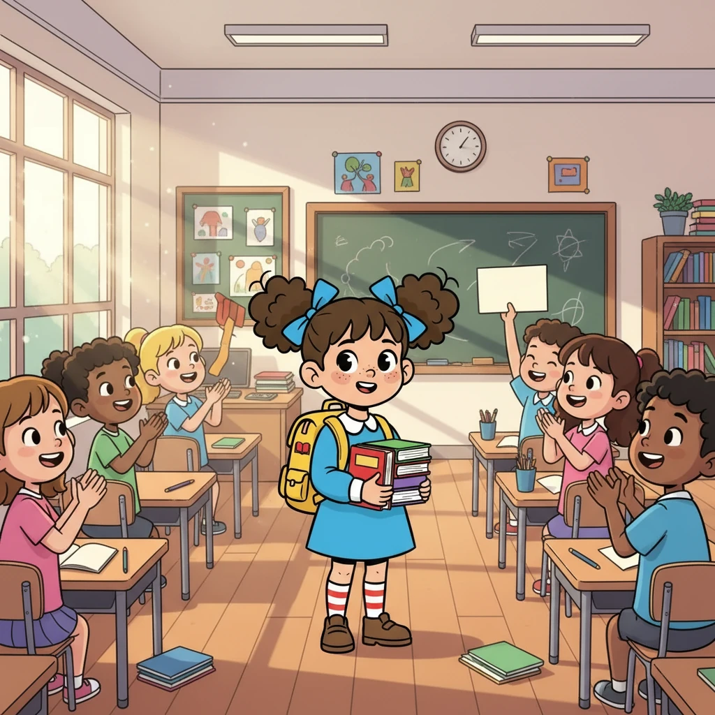 De volta à escola, Ana Lauren foi recebida com aplausos. Seus colegas estavam orgulhosos dela.