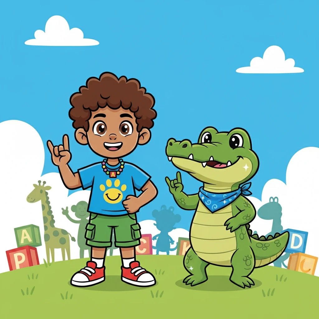 Alex the Alligator, with a big, toothy grin, is ready to teach you the alphabet! He's excited to share a secret way to communicate. Get ready to learn sign language with Alex and his animal friends!