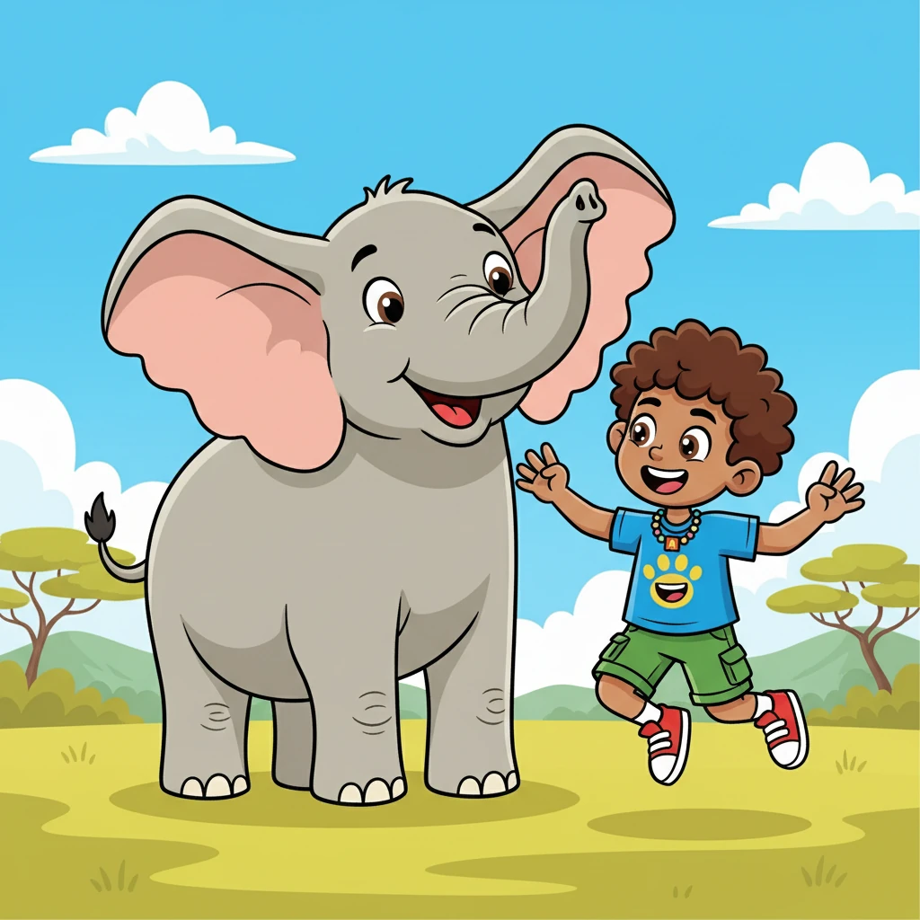 E is for elephant, ears so grand, flapping them wide across the land. Make a fist and open your fingers. The elephant flaps its ears with a joyful trunk.