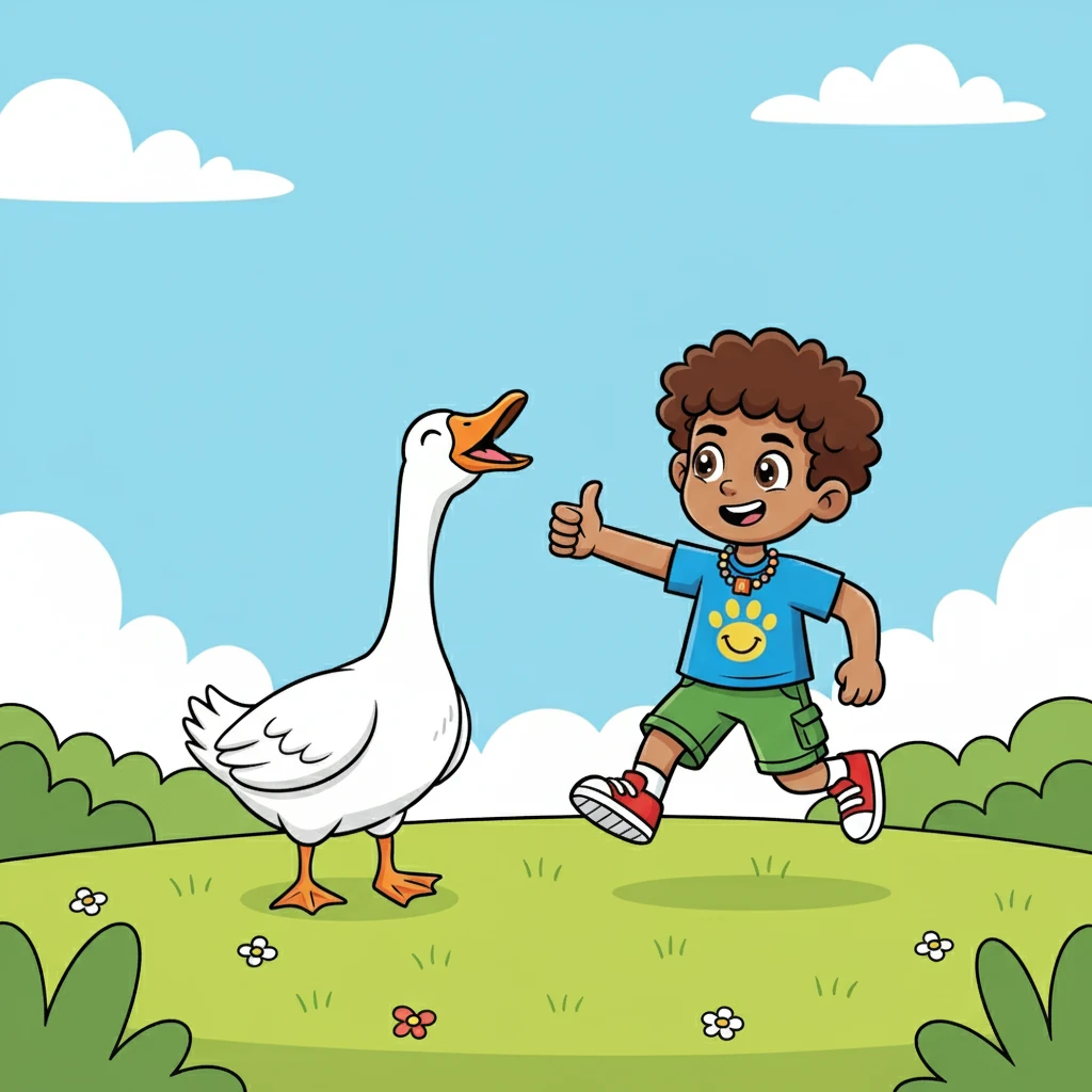 G is for goose, honking with glee, showing the G for you and me. Extend your thumb and index finger, making a G. The goose honks proudly.