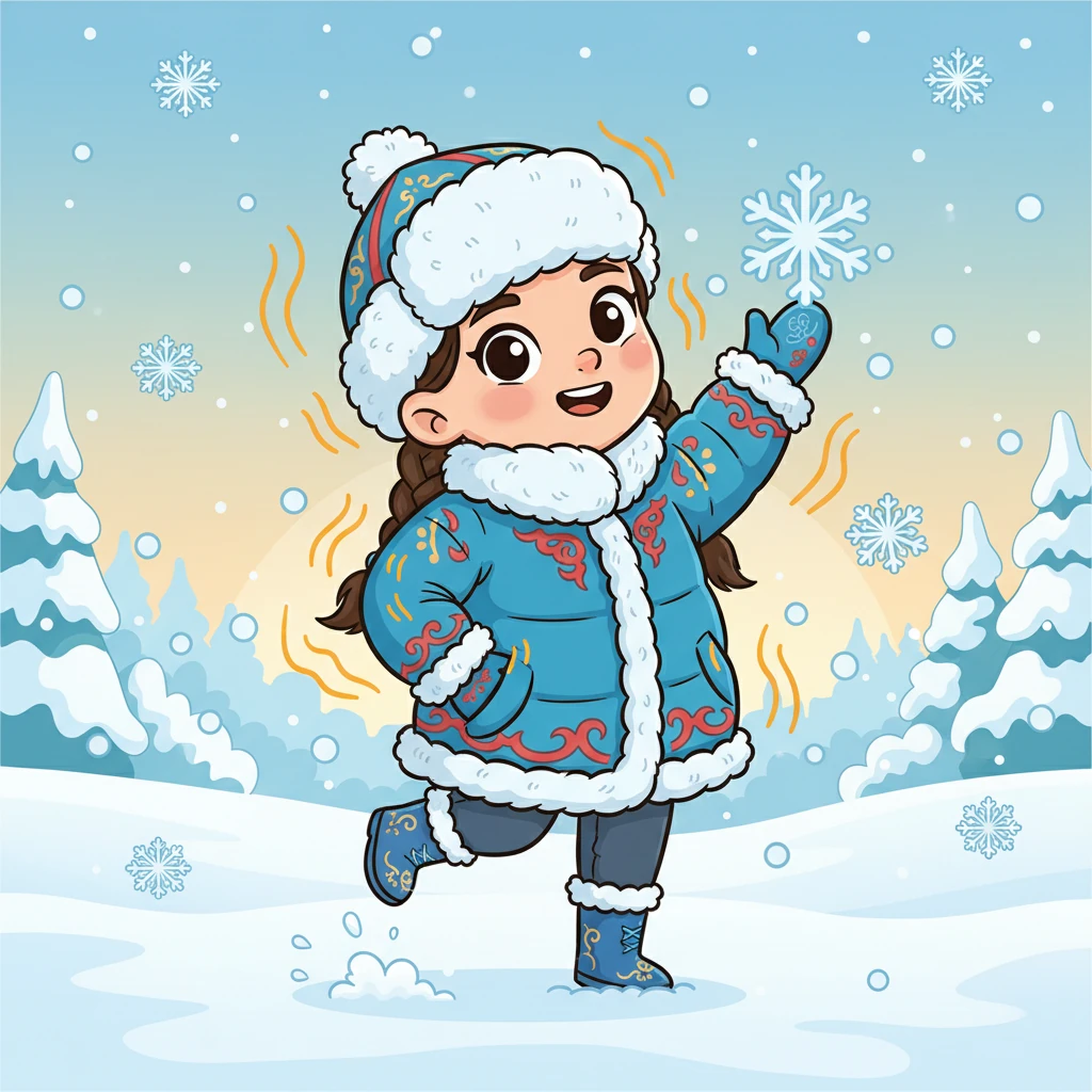 Айжан қыста далада ойнап жүр, үстіне қалың, жылы күртеше мен бас киім киген. Оның айналасында қар ұшқындары билеп тұр, бірақ ол жылы және жайлы сезінеді. Оның жылы киімінен жылу сызықтары шығып, оны суықтан қорғап тұр, бұл жылуөткізгіштіктің күнделікті өмірдегі маңыздылығын көрсетеді.