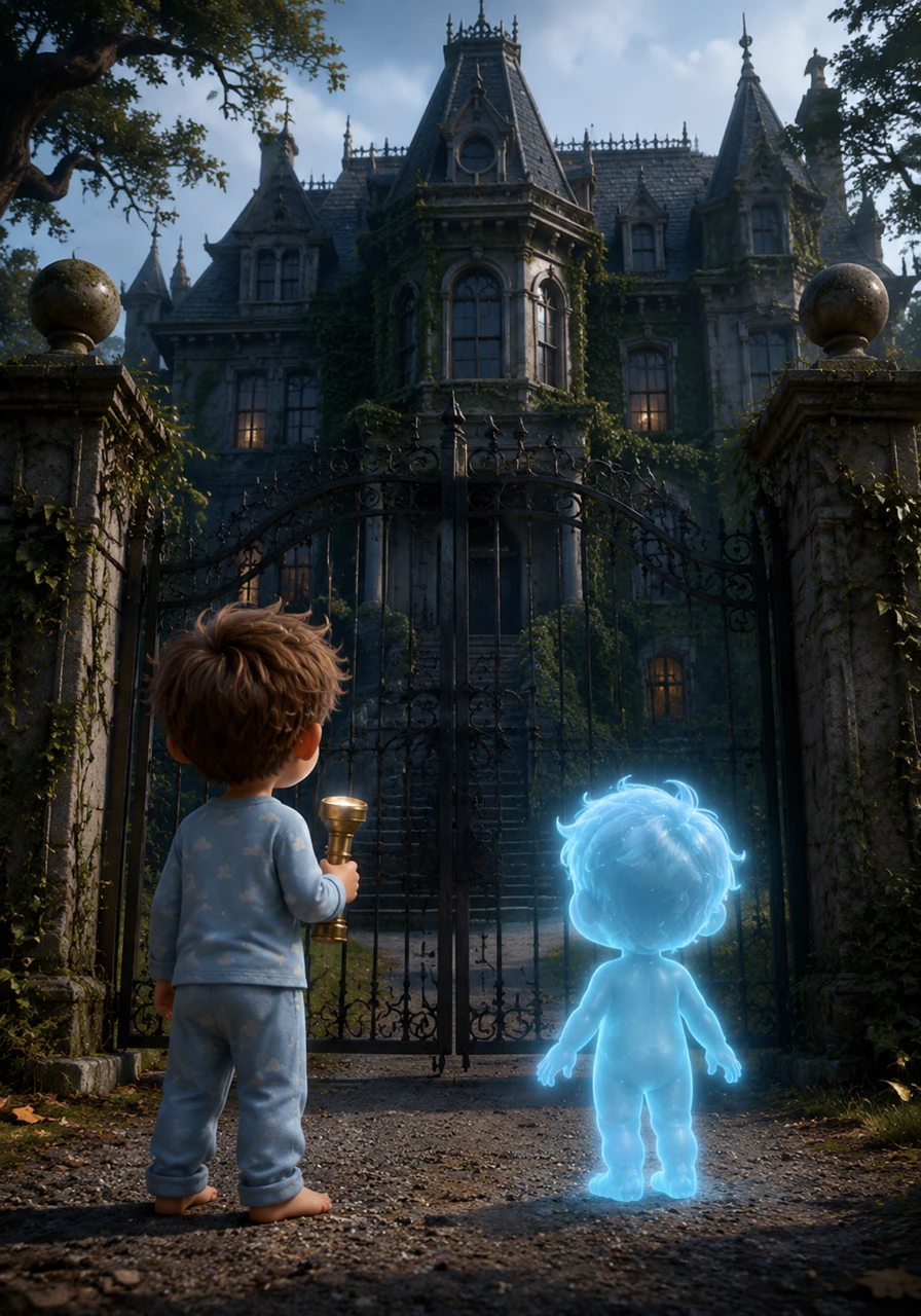 Leo stood before the towering gates of his new home, a Victorian mansion with ivy crawling up its stone walls like long, green fingers. The windows looked like giant eyes watching him, and a cool breeze whistled through the ancient oak trees. Even though it was afternoon, the house felt like it was wrapped in a permanent twilight.