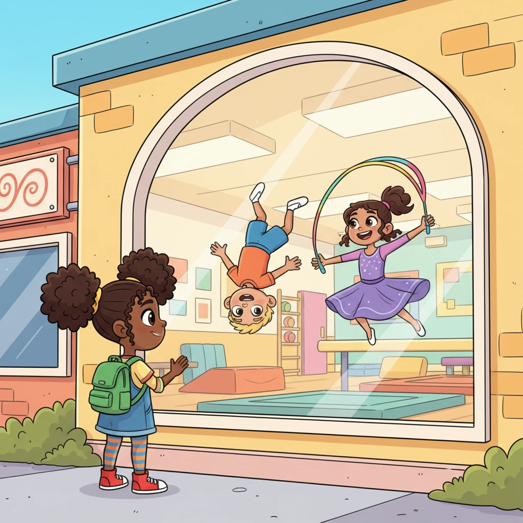 One sunny afternoon, Lily passed by the community center and saw children flipping and twirling in a gymnastics class. Their movements were so graceful and powerful! A spark ignited inside her, and she knew she wanted to try it too.