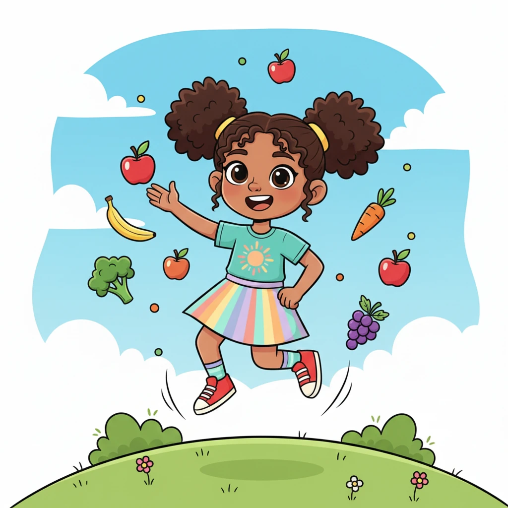 Lily also started paying attention to what she ate. She chose crunchy apples and colorful veggies, feeling her body grow lighter and more energetic. Soon, she was bouncing with new vitality, ready for her next adventure.