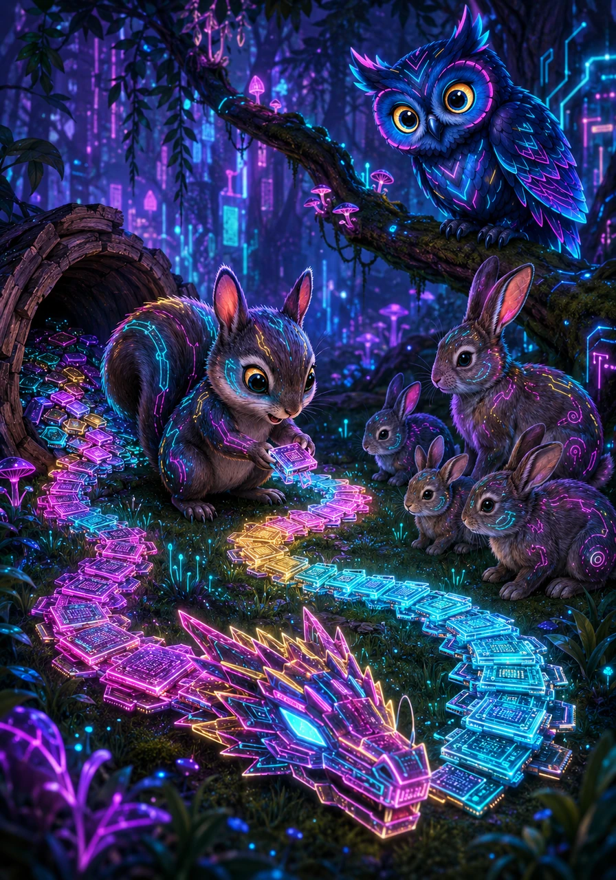 Sammy discovers a hollow log filled with ancient number cards ranging from 101 to 999. He spends the afternoon putting them in order from smallest to largest, creating a long, winding dragon of numbers across the grass.