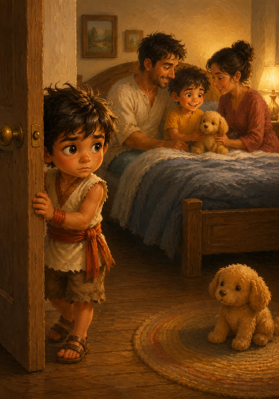 The bedroom door creaks open slowly, and five-year-old Alinoli tiptoes inside with a quiet expression. Although she loves her big brother, she sometimes feels a tiny bit of jealousy over the attention he receives from their family.