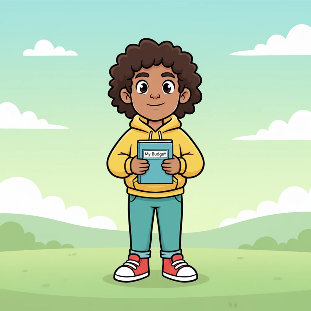 A subtle smile began to form on Leo's face as he confidently held a neat notebook labeled "My Budget." He now looked calm and hopeful, a sense of control replacing his previous worries. This new resolve marked the beginning of his journey toward financial well-being.