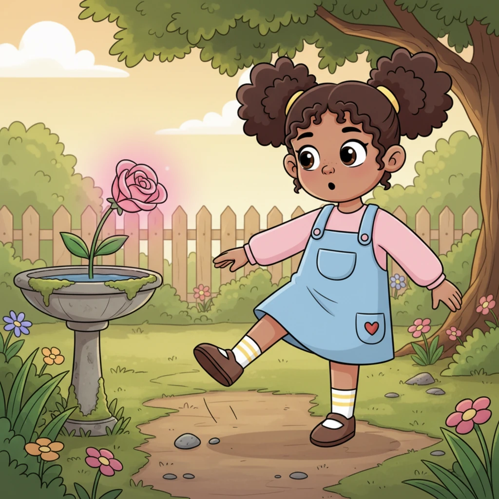 Lily, a girl with bright, curious eyes and pigtails that bounced, wandered through her backyard garden. The afternoon sun dappled through the leaves, but she felt a little bored, kicking at a loose pebble. Suddenly, a flash of unusually brilliant pink caught her eye near the old stone birdbath.