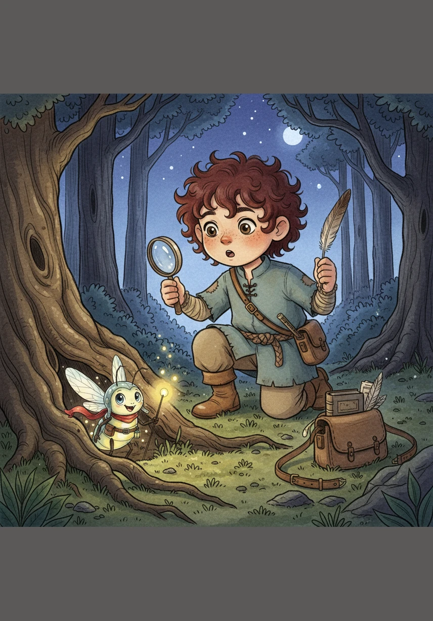 One evening, Barnaby discovered a map made of shimmering starlight tucked inside the pages of a dusty old book. The map pulsed with a soft, rhythmic glow, beckoning him toward the mysterious and magical Whispering Woods.
