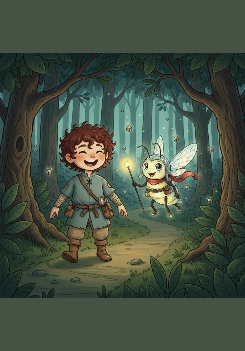 Along the way, he met Pip the Firefly, who was as bright as a diamond in a coal mine. Together, they made light work of the journey, their laughter echoing through the trees like tiny silver bells.