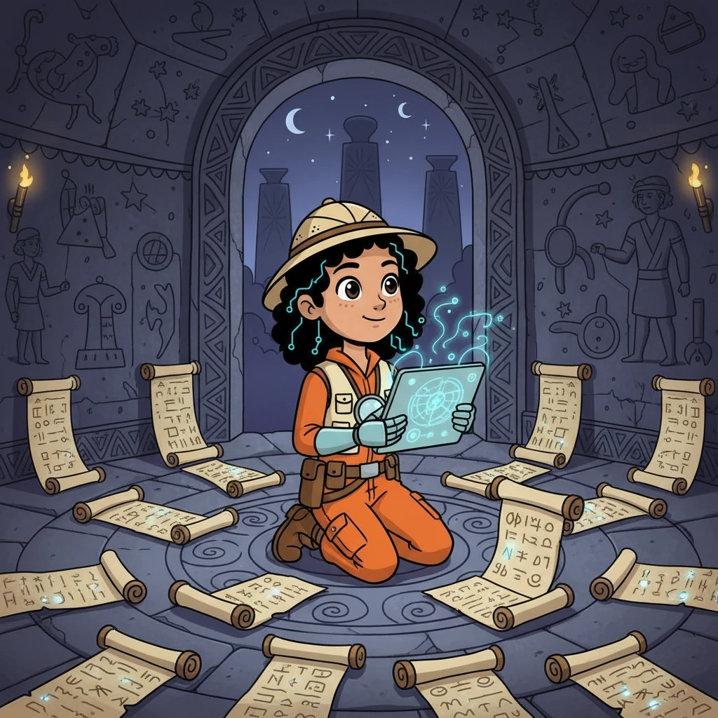 Inside the chamber, Anya found a series of ancient scrolls. Using her translation algorithms, she deciphered the writings, discovering a detailed account of the monument's construction and its purpose. It was a story of community, spirituality, and astronomical observation.
