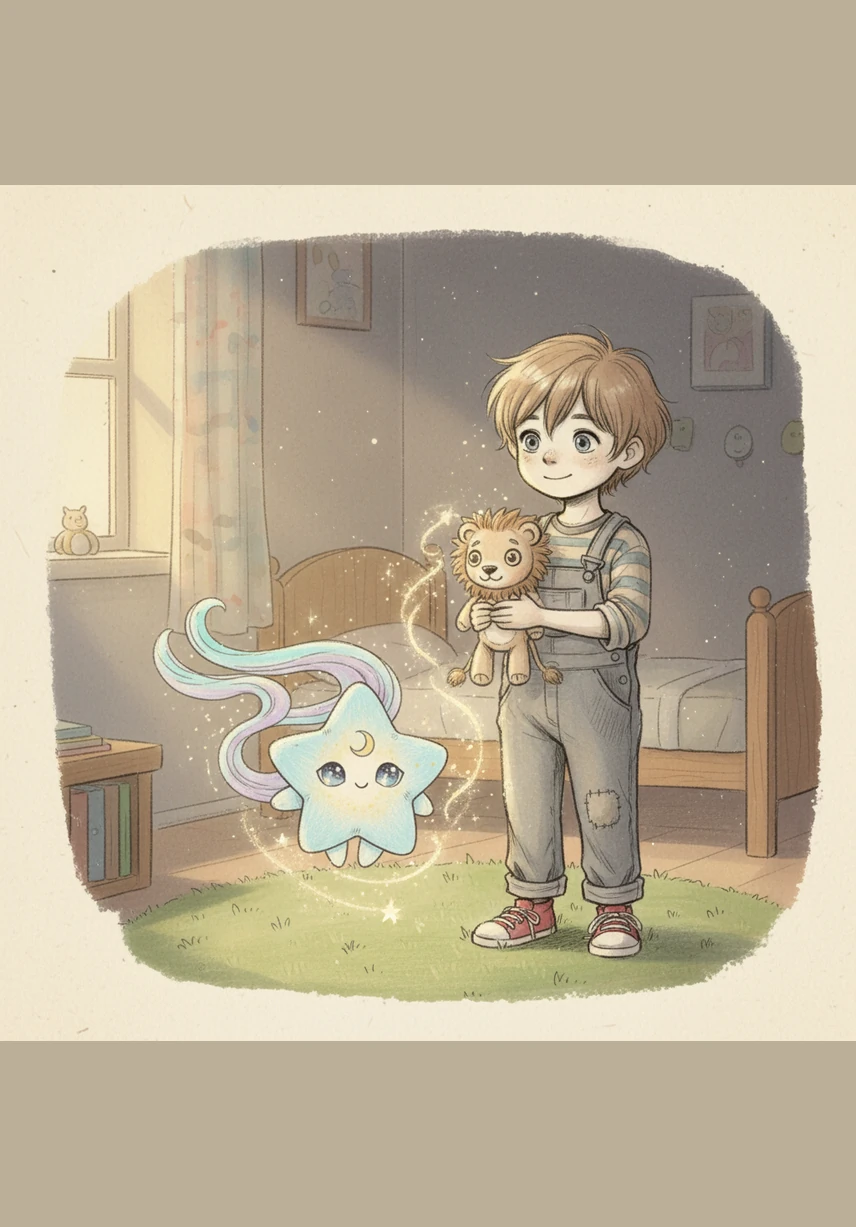 With a gentle nudge of her starlight, Nova touched the teddy bear’s nose, making it sparkle with a magical hum. Leo let out a soft, happy sigh, dreaming of flying through clouds made of soft cotton candy and silk.