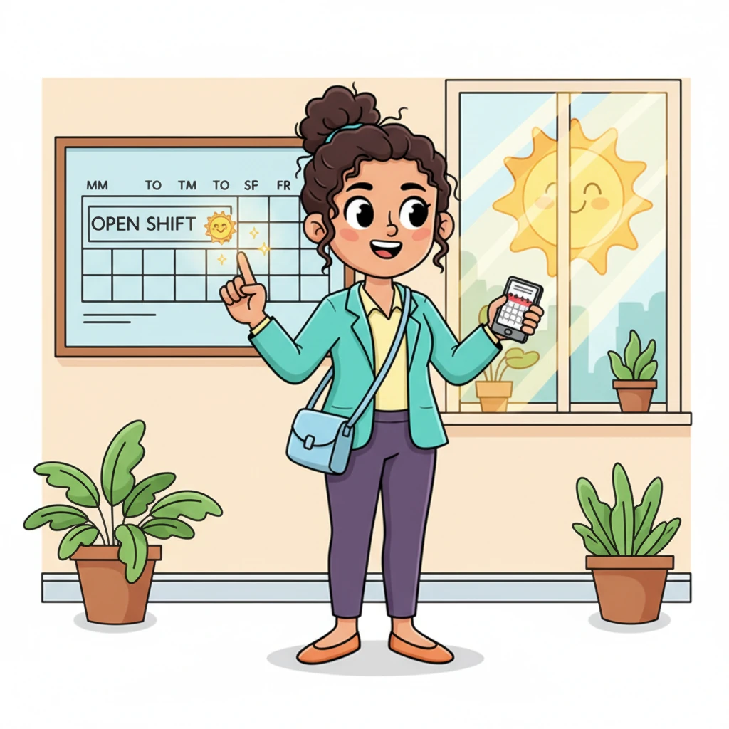 With a happy sigh, Tara quickly picks the best fit, confirming the shift with a single tap. The empty slot on her schedule board magically fills with a smiling face, and the sun shines brightly again in her office. No more stress, no more lost revenue, just seamless, instant solutions.