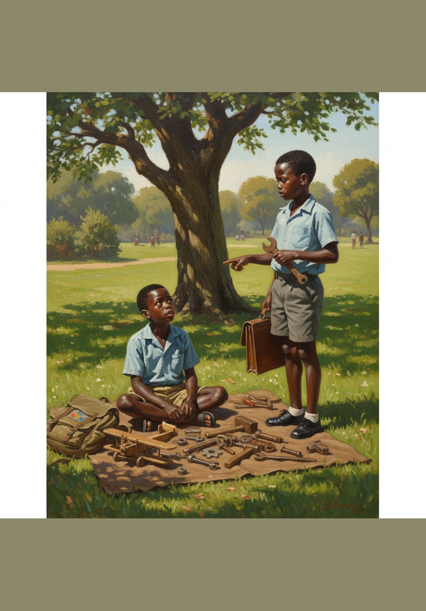 At the local park, Lebo used a pair of long metal tongs to carefully pick up pieces of litter from the grass. He explained to Sipho that tongs are third-class levers where the effort is applied in the middle to give them more precision.