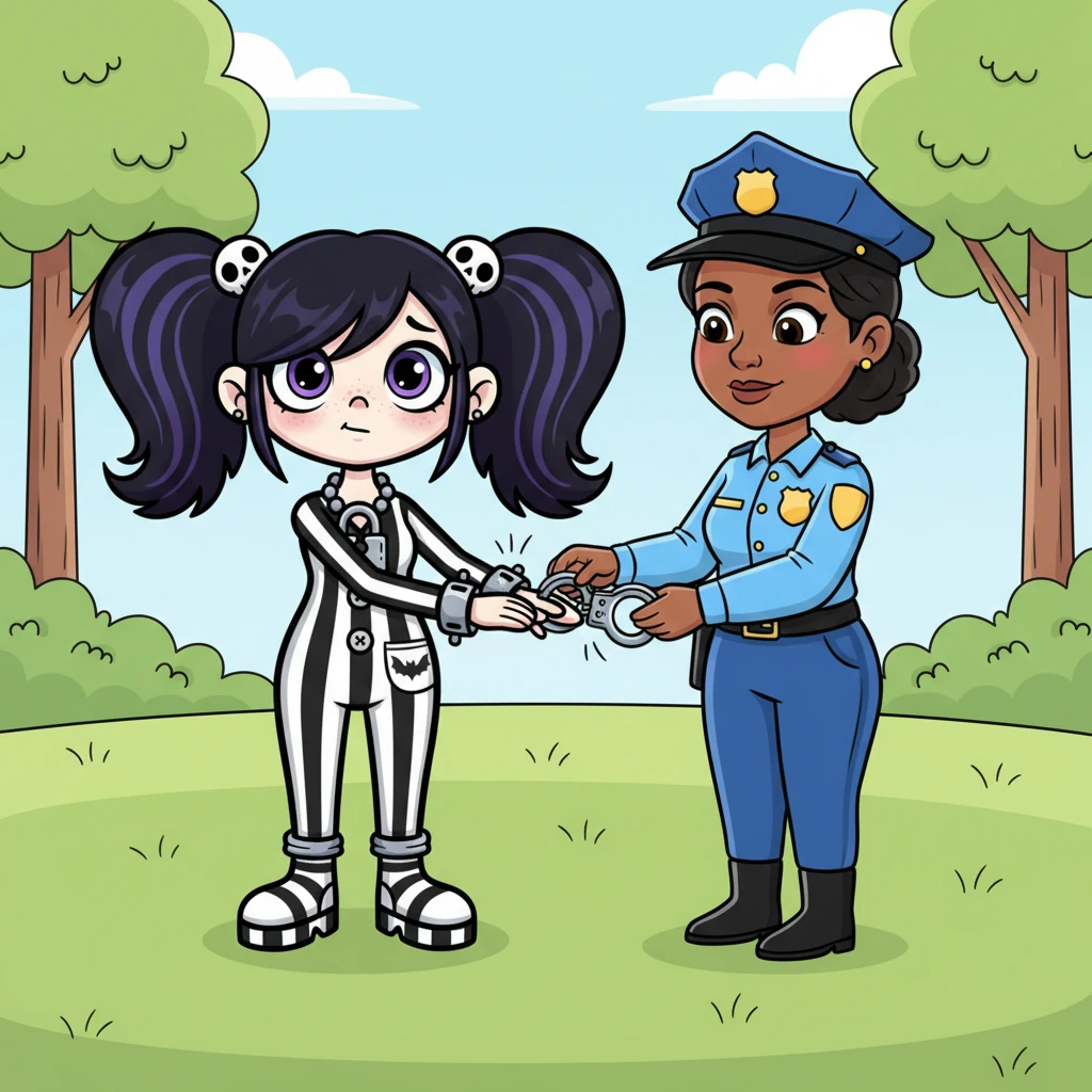 Without a fuss, Willow extended her wrists, allowing Officer Higgins to gently secure the gleaming handcuffs. She offered a small, polite nod, her compliance complete and natural. The metal clicked softly, a familiar sound in her calm daily routine.