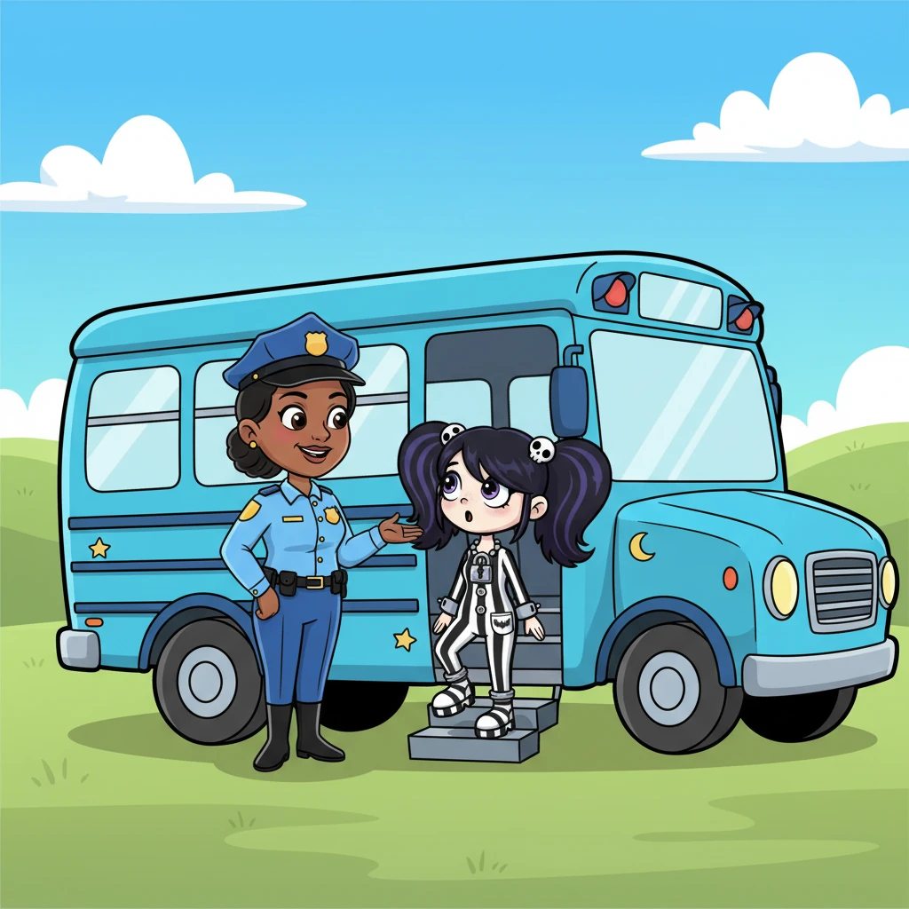 They arrived at a cheerful, cartoon-like transport vehicle, painted a friendly shade of blue with rounded edges. It looked more like a school bus than a prison van. Officer Higgins opened the door with a flourish, inviting Willow to step inside.