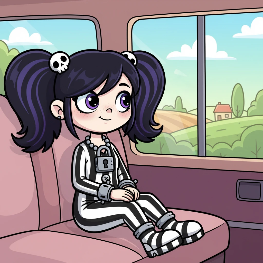 Inside the vehicle, Willow settled into a comfortable seat by the window, still handcuffed, but completely at ease. She gazed out at the passing scenery, a small, knowing smile playing on her lips. The world might see her as a troublemaker, but in her heart, she was simply Willow, finding her own kind of liberty.