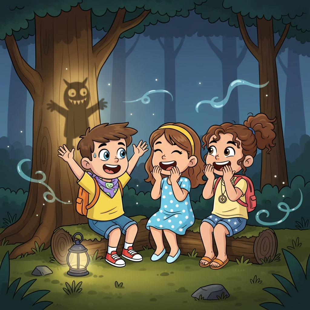 They decide to tell silly stories, their voices a little shaky at first, but growing louder with each funny anecdote. Leo makes a shadow puppet of a dancing monster, making everyone giggle, even though the whispers still linger.