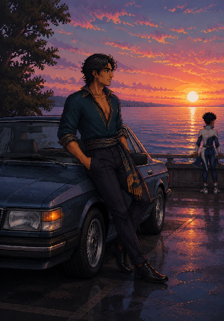 Elias leans against his Saab, watching the sun rise over the calm Erie waters. The memory of the dance lingers in his steps as he prepares to drive home, carrying the magic of the night with him.